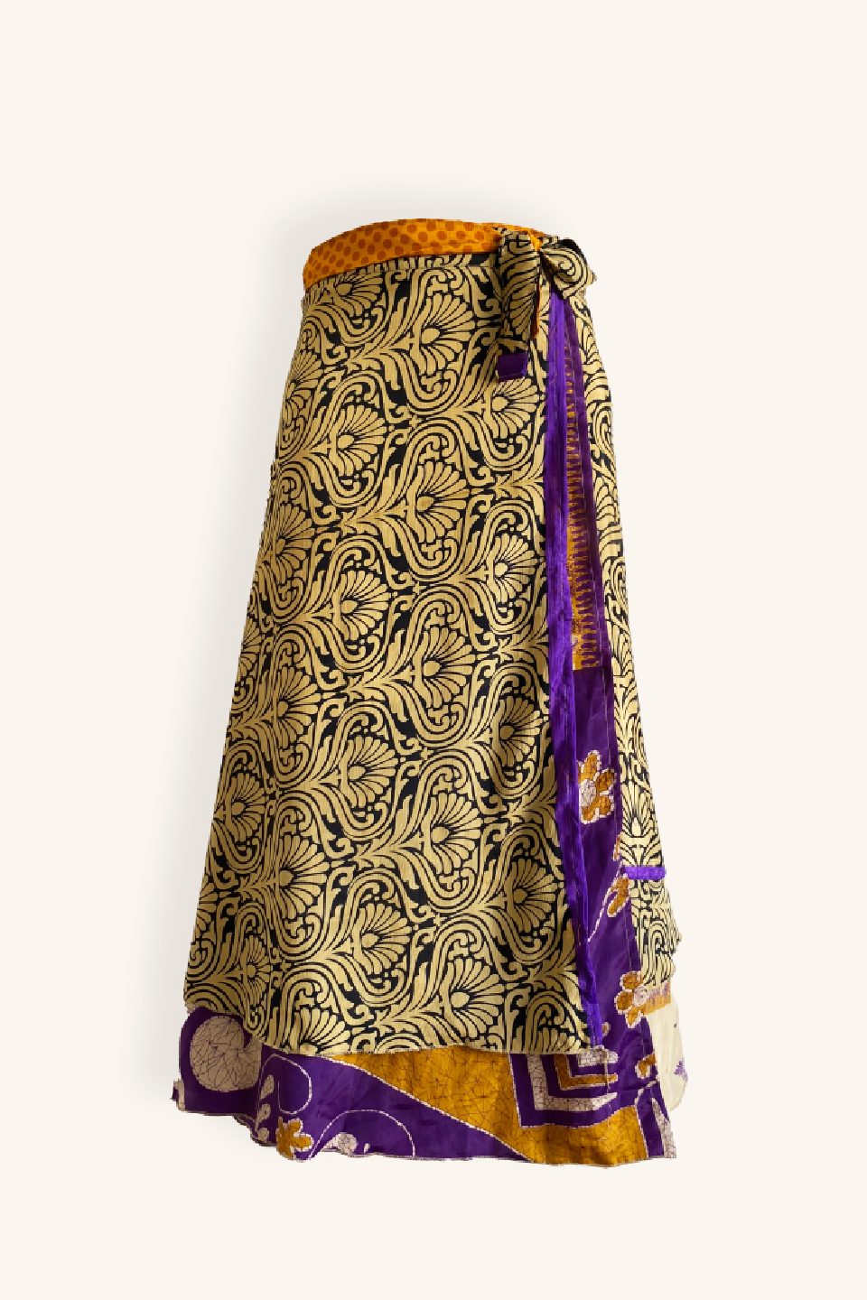 Long wrap skirt with bold leaf motif product picture