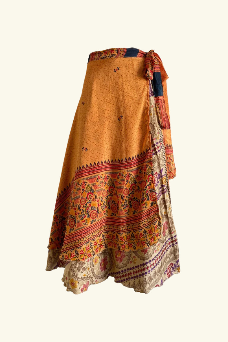 Long wrap skirt with orange paisley design product picture