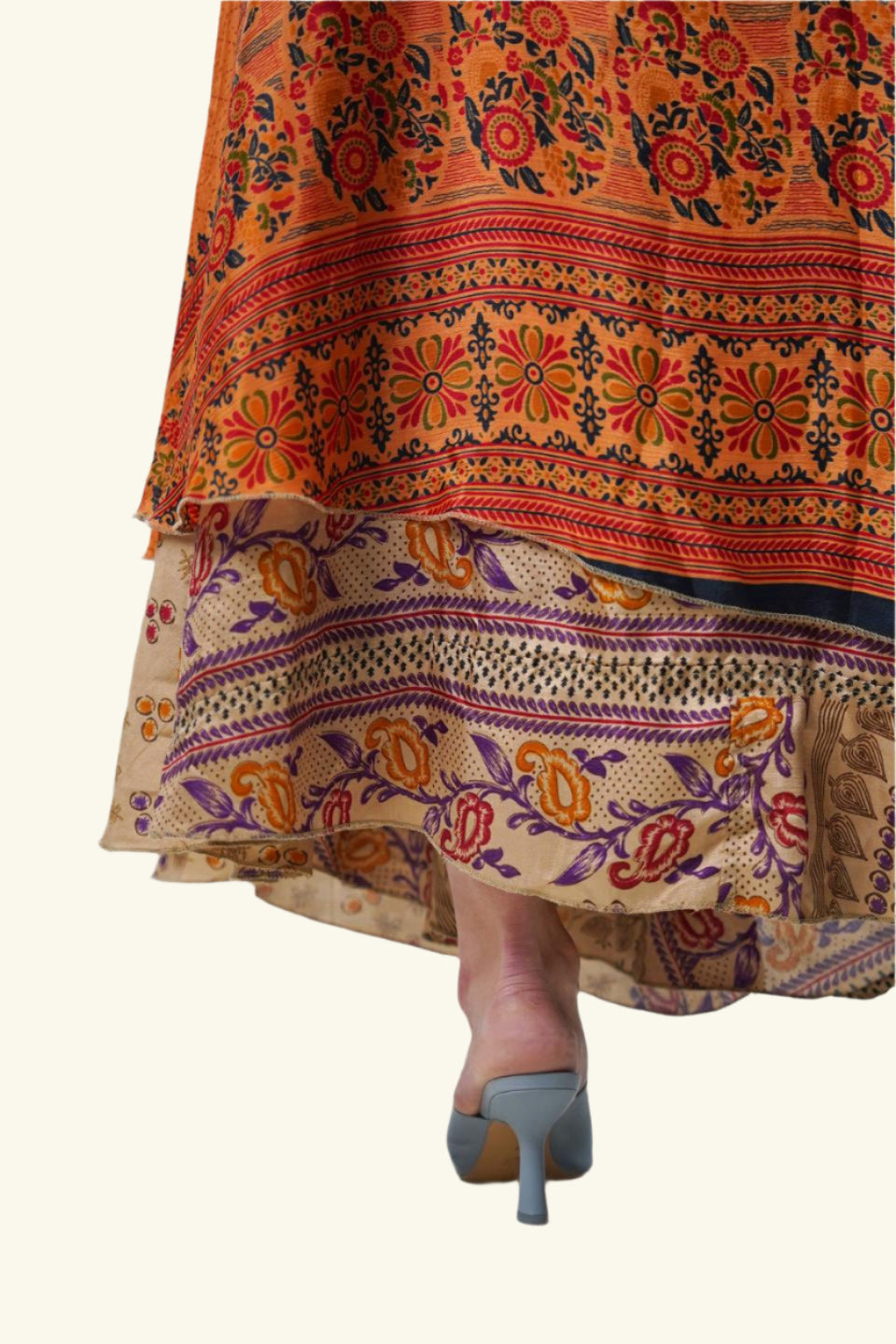 Long wrap skirt with orange paisley design detail picture