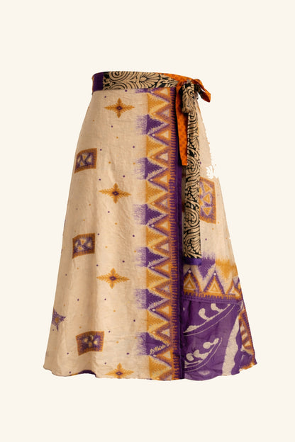 Long wrap skirt with geometric and floral patterns detail
