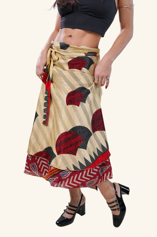 Long wrap skirt on model