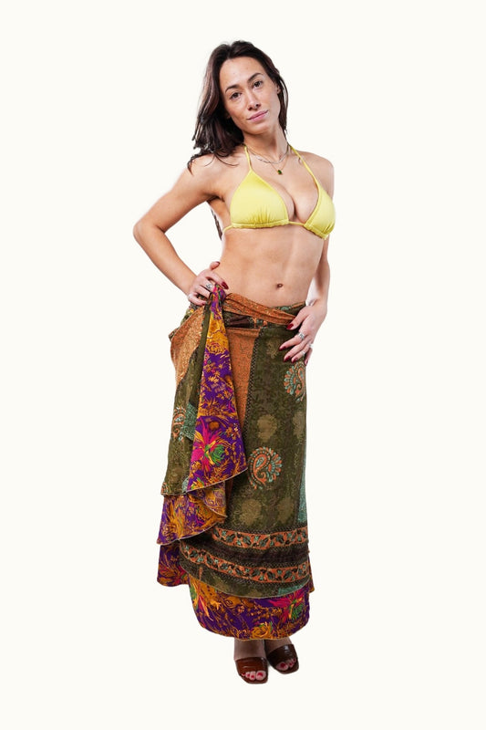 Long wrap skirt on model