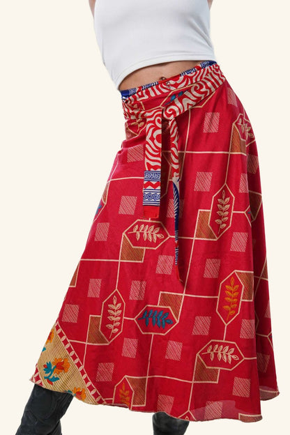 Long wrap skirt on model