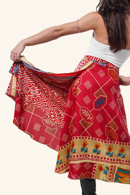 Long wrap skirt on model