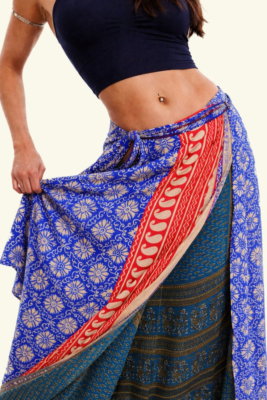 Reversible Long Wrap Skirt - Blue/Blue - Classic Size
