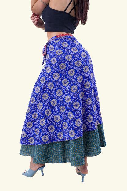 Reversible Long Wrap Skirt - Blue/Blue - Classic Size