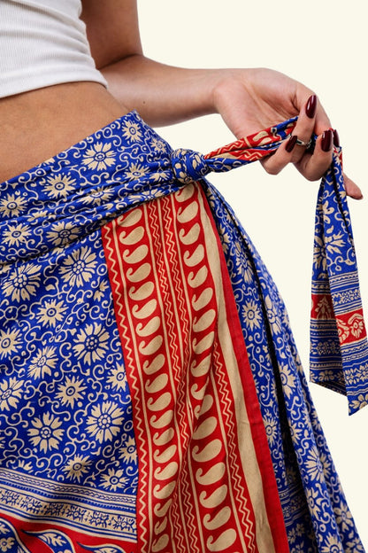 Reversible Long Wrap Skirt - Blue/Blue - Classic Size