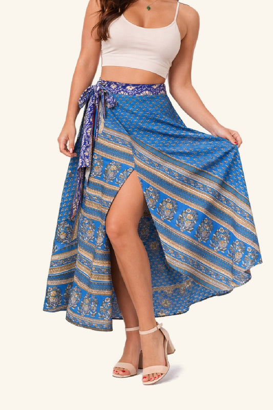 Reversible Long Wrap Skirt - Blue/Blue - Classic Size