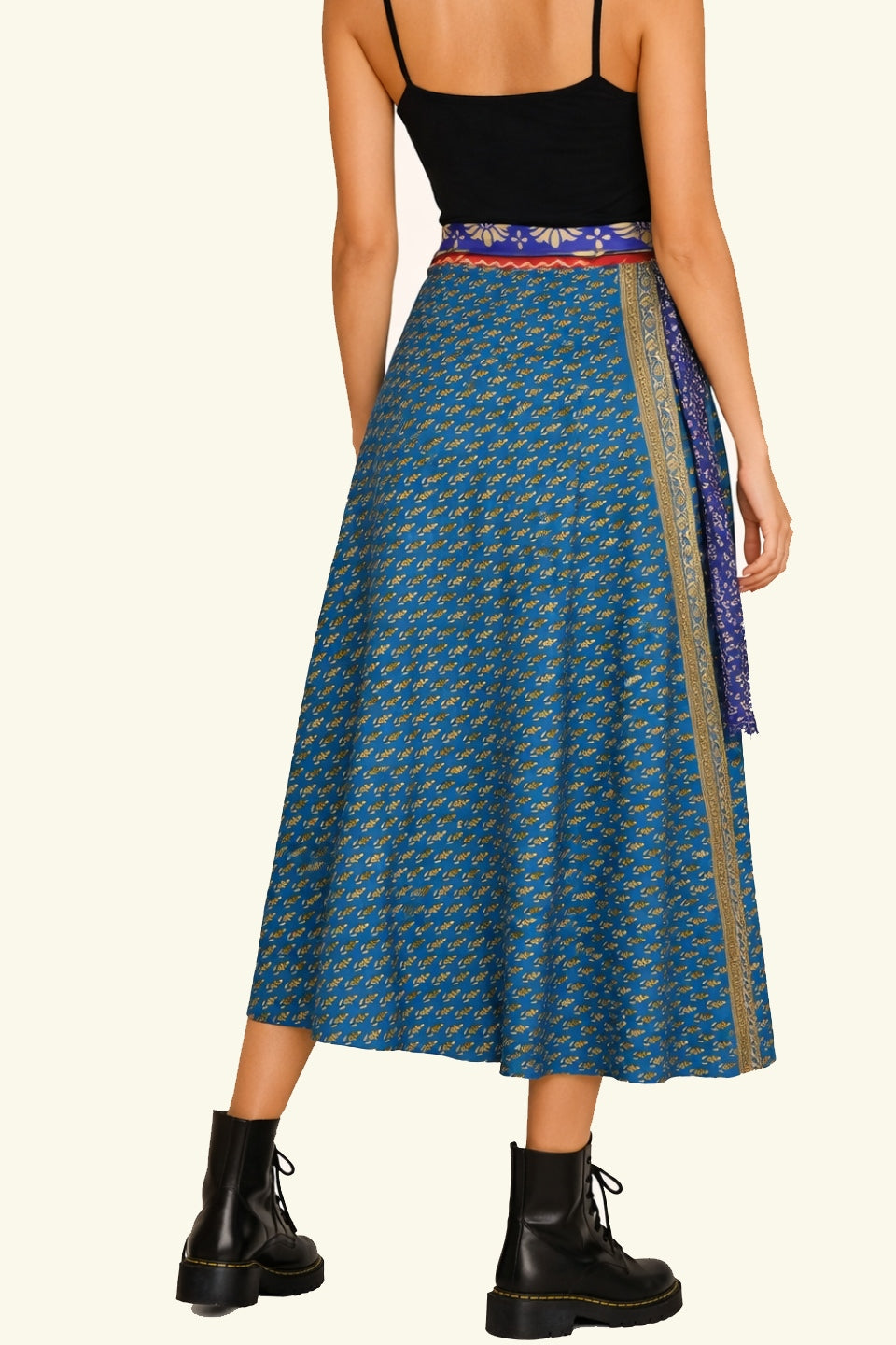 Reversible Long Wrap Skirt - Blue/Blue - Classic Size