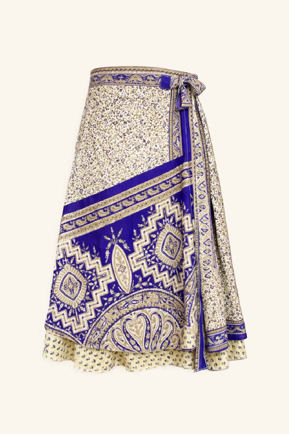 Skirt with blue and white pattern on a white background
