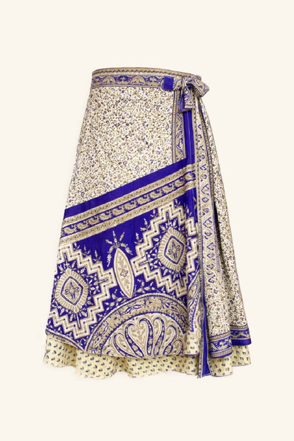 Skirt with blue and white pattern on a white background