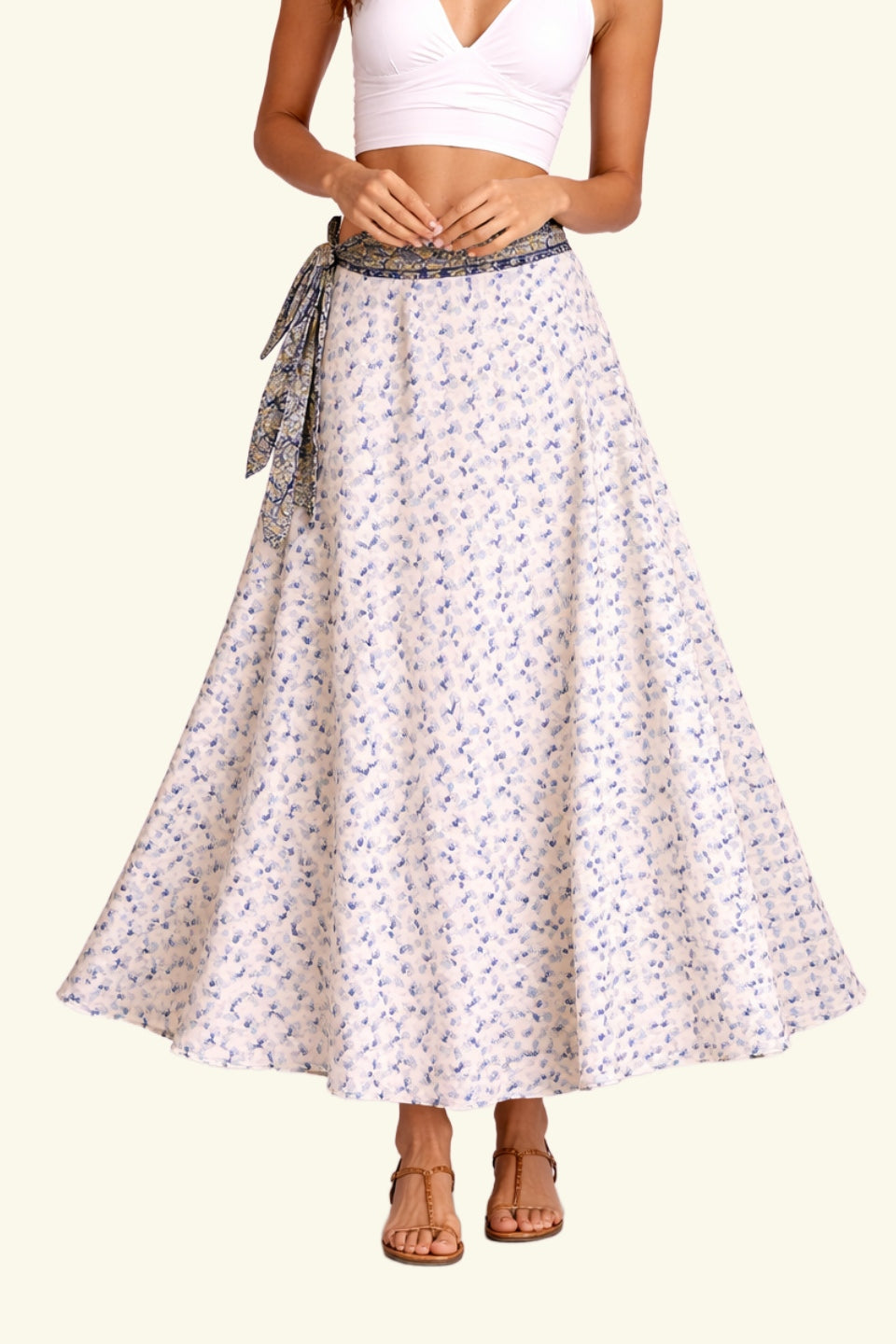 Dubbelzijdig Lange Wikkelrok - Blauw/Beige - Classic Maat