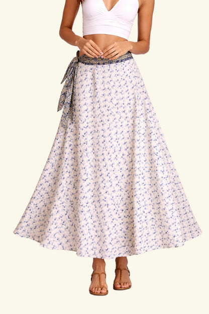 Dubbelzijdig Lange Wikkelrok - Blauw/Beige - Classic Maat