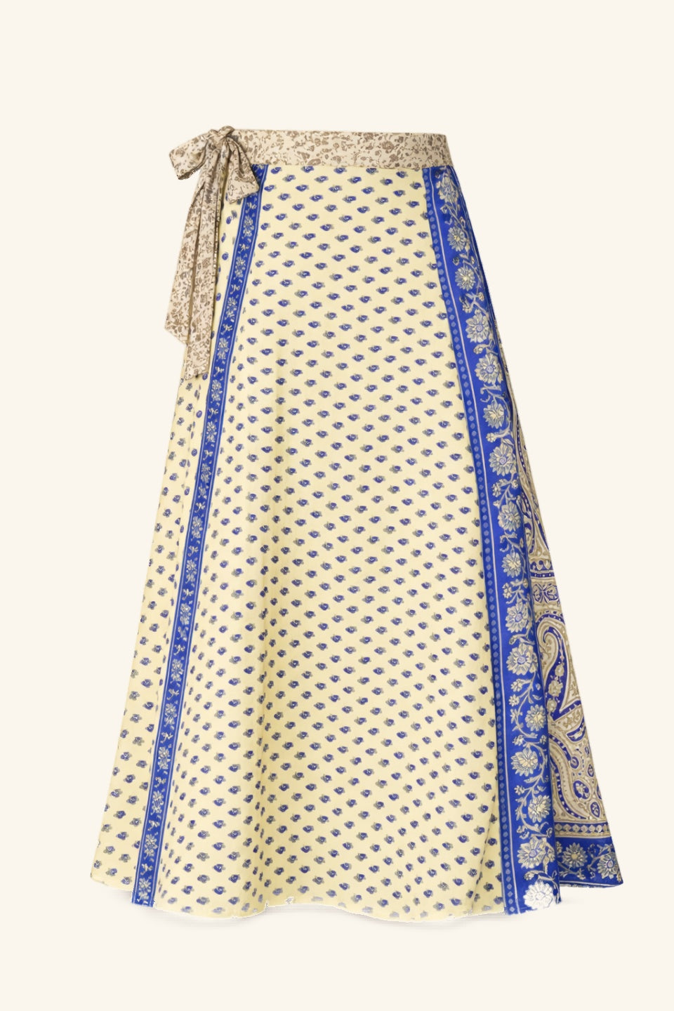Dubbelzijdig Lange Wikkelrok - Blauw/Beige - Classic Maat