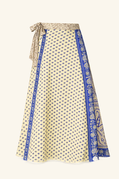 Dubbelzijdig Lange Wikkelrok - Blauw/Beige - Classic Maat