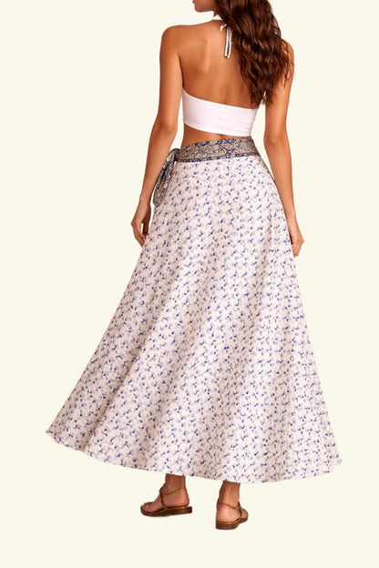 Dubbelzijdig Lange Wikkelrok - Blauw/Beige - Classic Maat