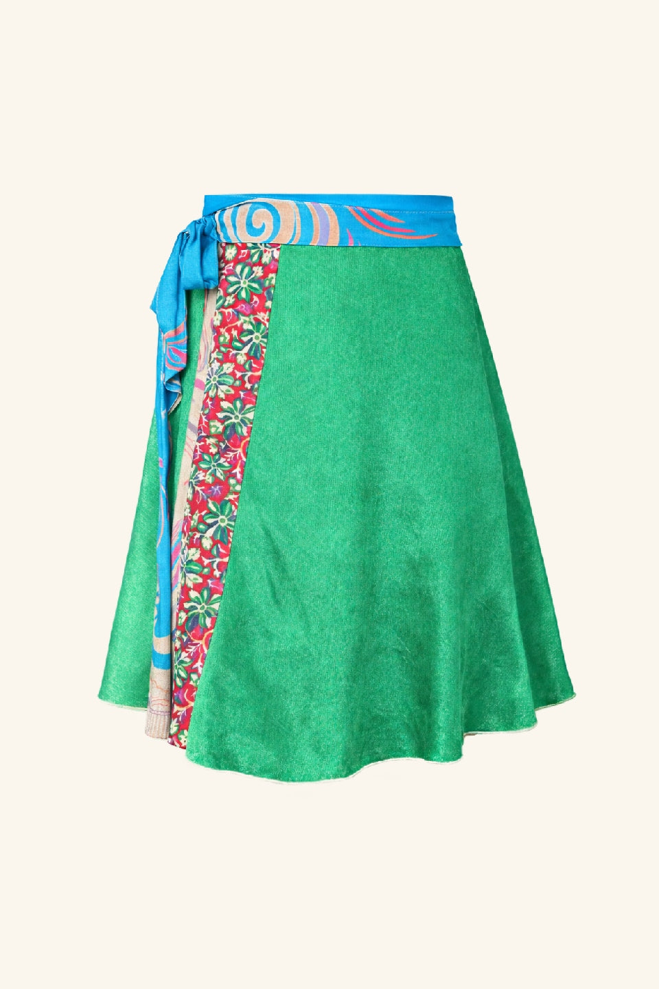 Green skirt with colorful side panels on a white background