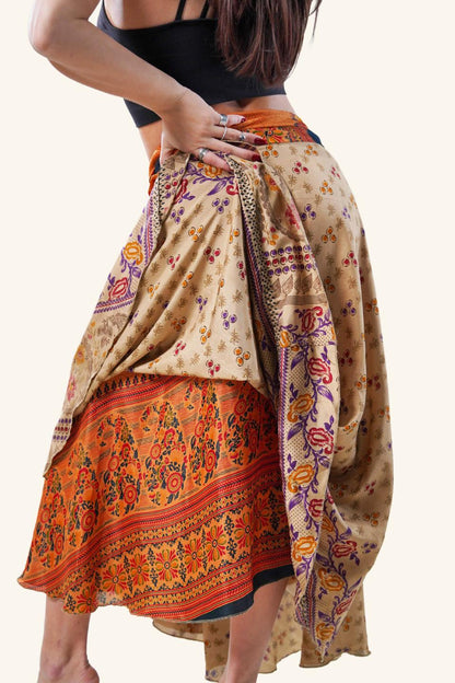 Long wrap skirt on model