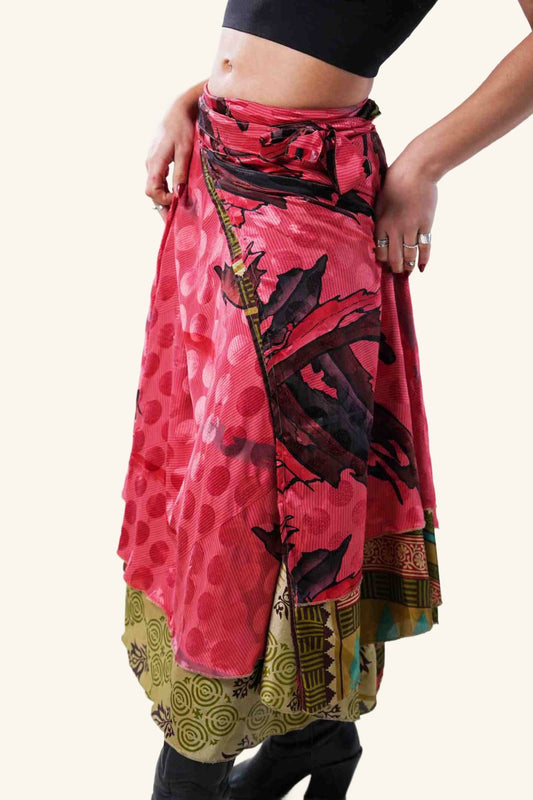 Long wrap skirt on model
