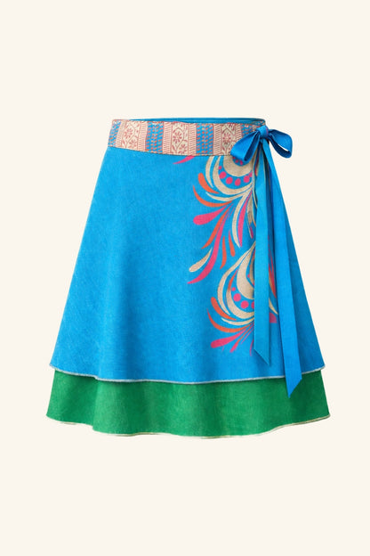 Colorful skirt with a blue top and green bottom on a white background
