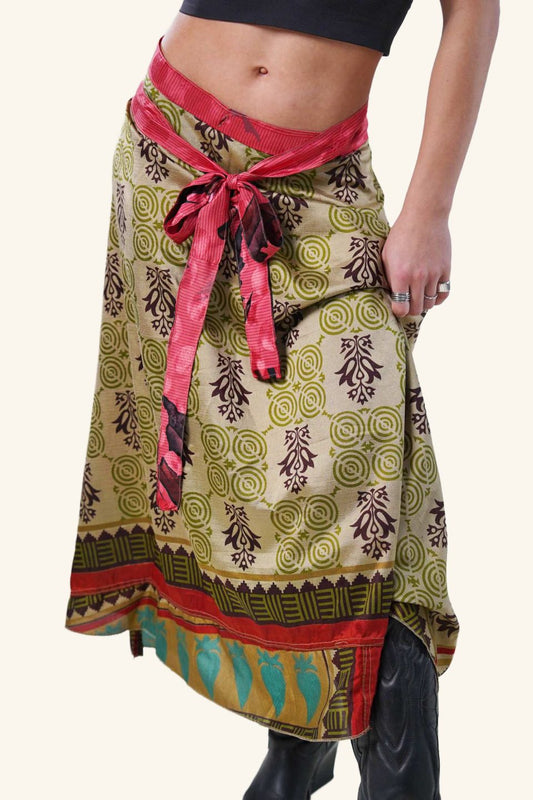 Long wrap skirt on model