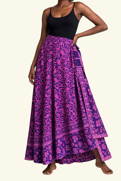 Dubbelzijdig Lange Wikkelrok - Paars/Paars - Classic Maat