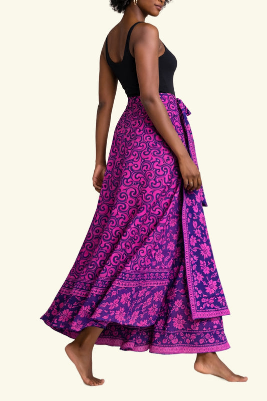 Dubbelzijdig Lange Wikkelrok - Paars/Paars - Classic Maat