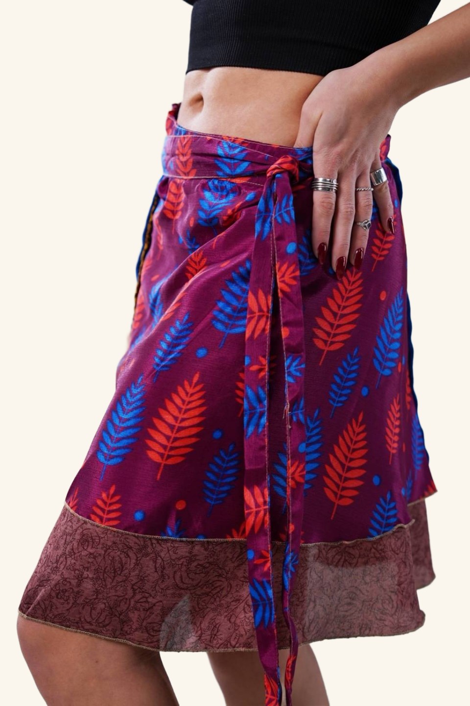 Short wrap skirt on model