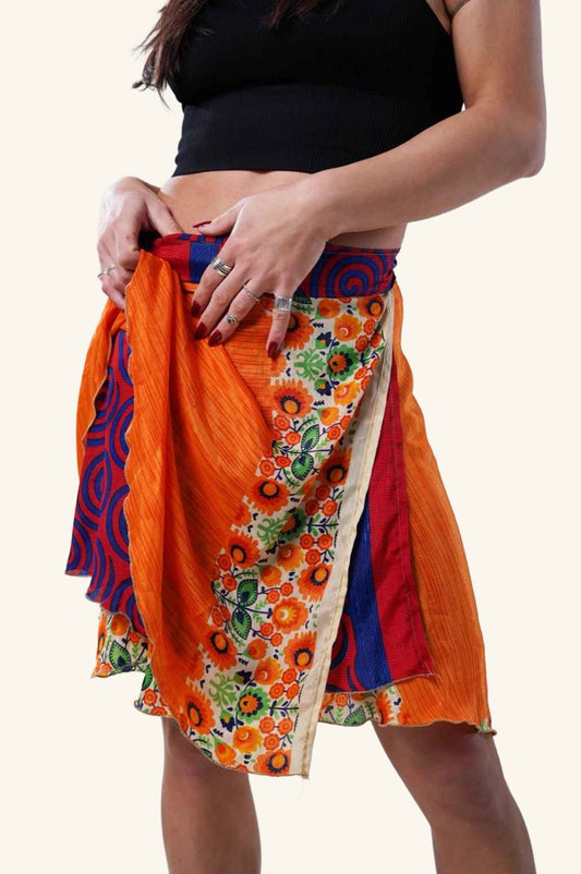 Short wrap skirt on model