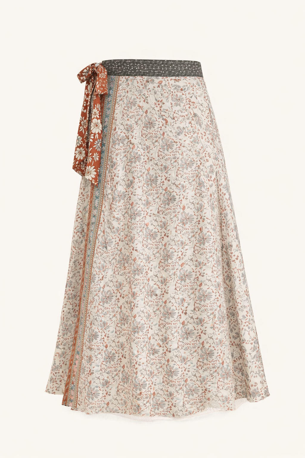 Reversible Long Wrap Skirt - Terracotta/Beige - Classic Size