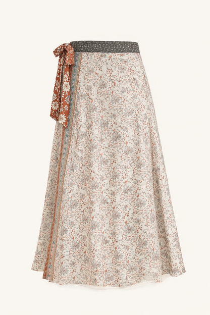Reversible Long Wrap Skirt - Terracotta/Beige - Classic Size
