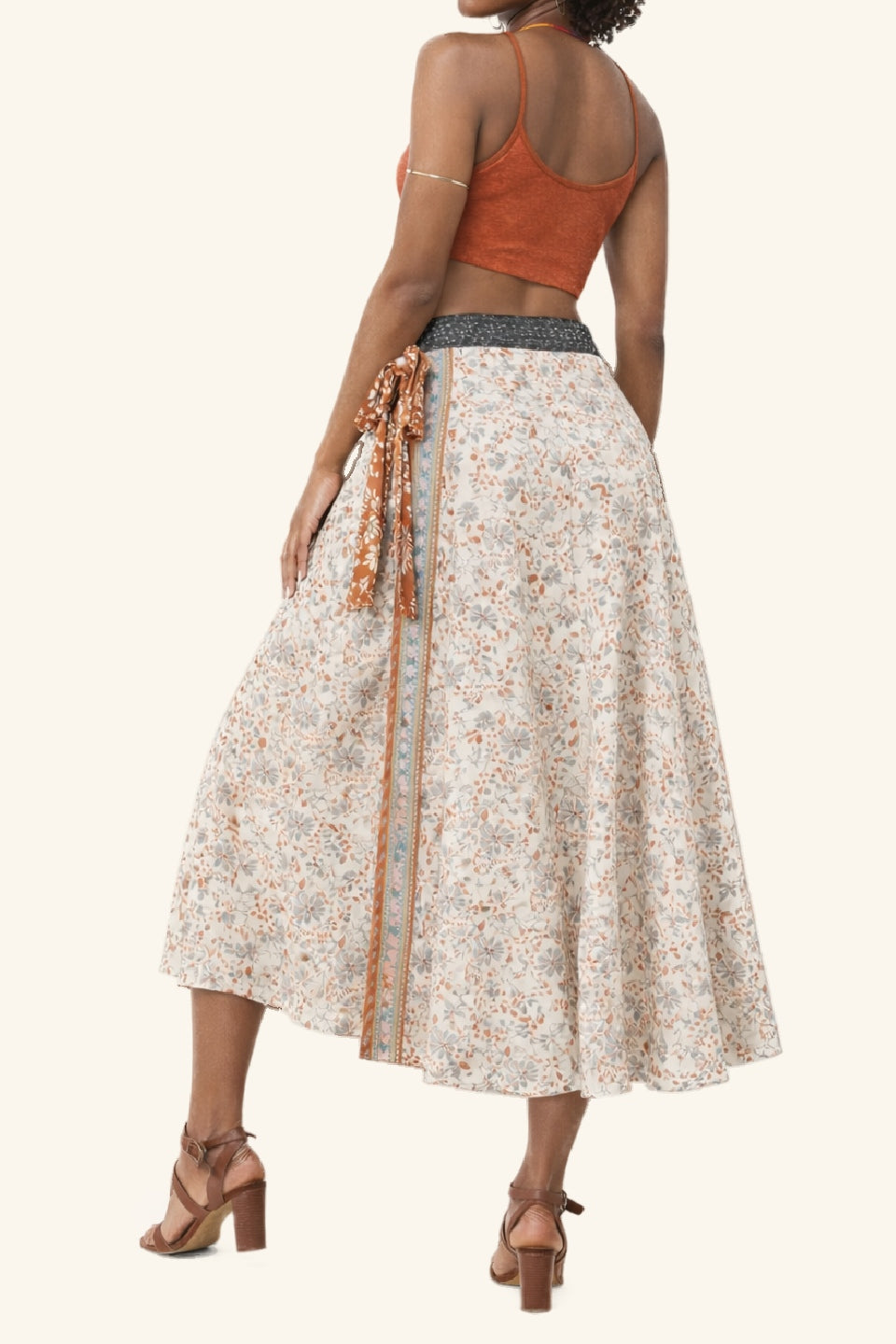 Reversible Long Wrap Skirt - Terracotta/Beige - Classic Size