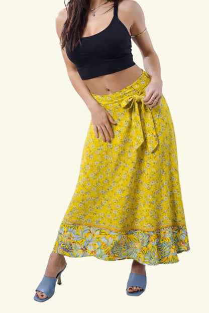 Reversible Long Wrap Skirt - Yellow/Yellow - Classic Size