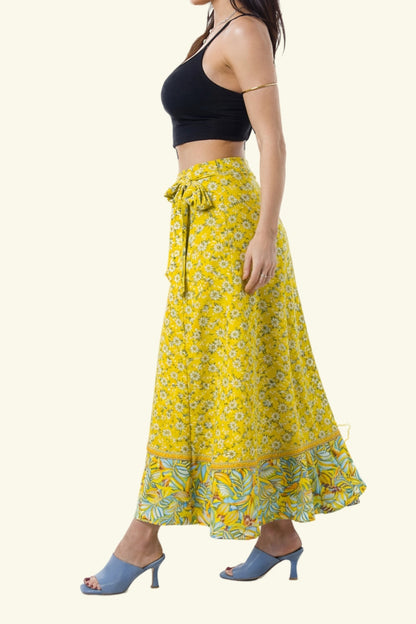 Reversible Long Wrap Skirt - Yellow/Yellow - Classic Size